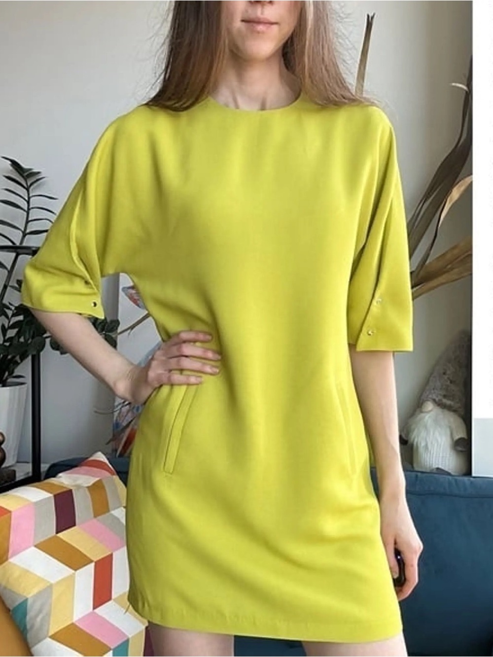 Armani Exchange Lime Green Short Sleeve Shift Dress - Med (US Size 6) -A101